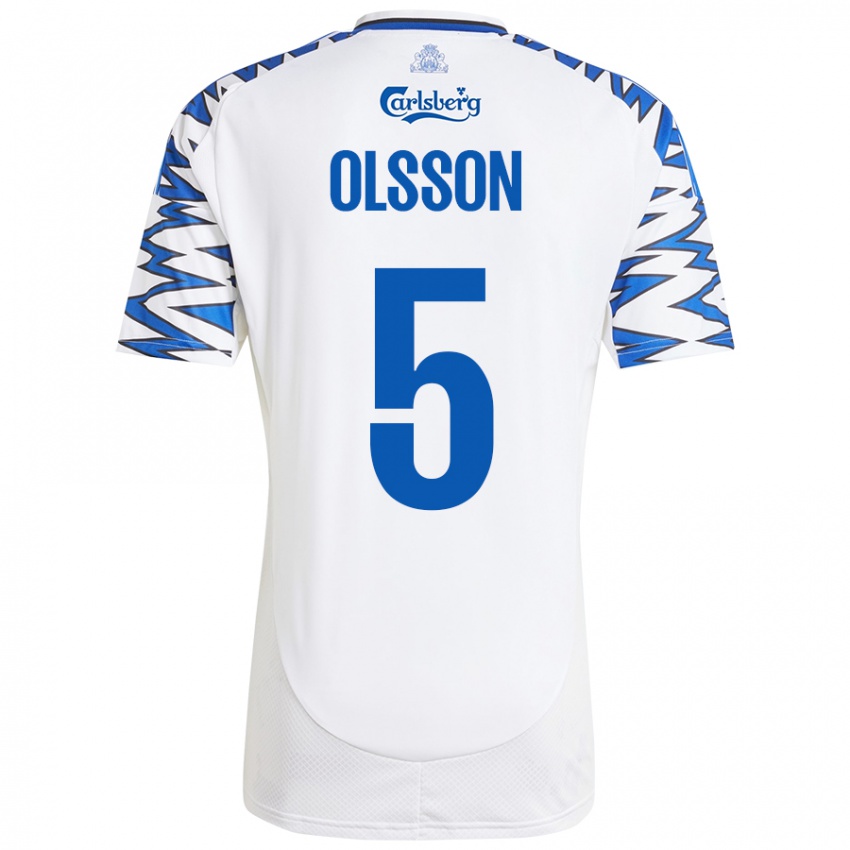 Kinderen Cornelius Olsson #5 Wit Hemelsblauw Thuisshirt Thuistenue 2024/25 T-Shirt