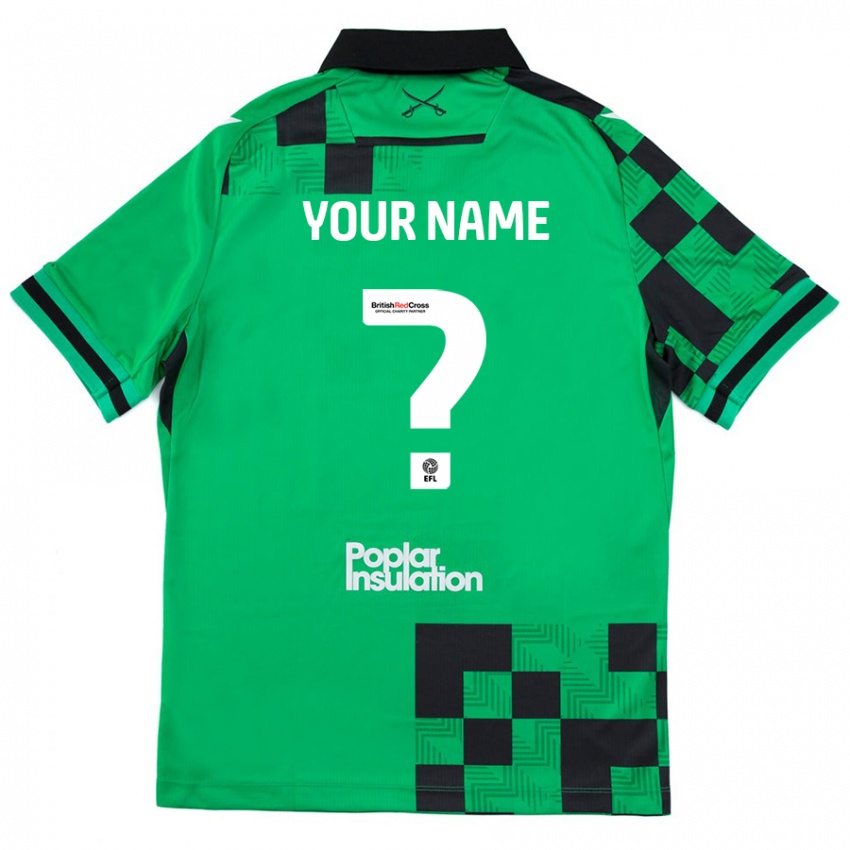 Kinderen Uw Naam #0 Groen Zwart Uitshirt Uittenue 2024/25 T-Shirt