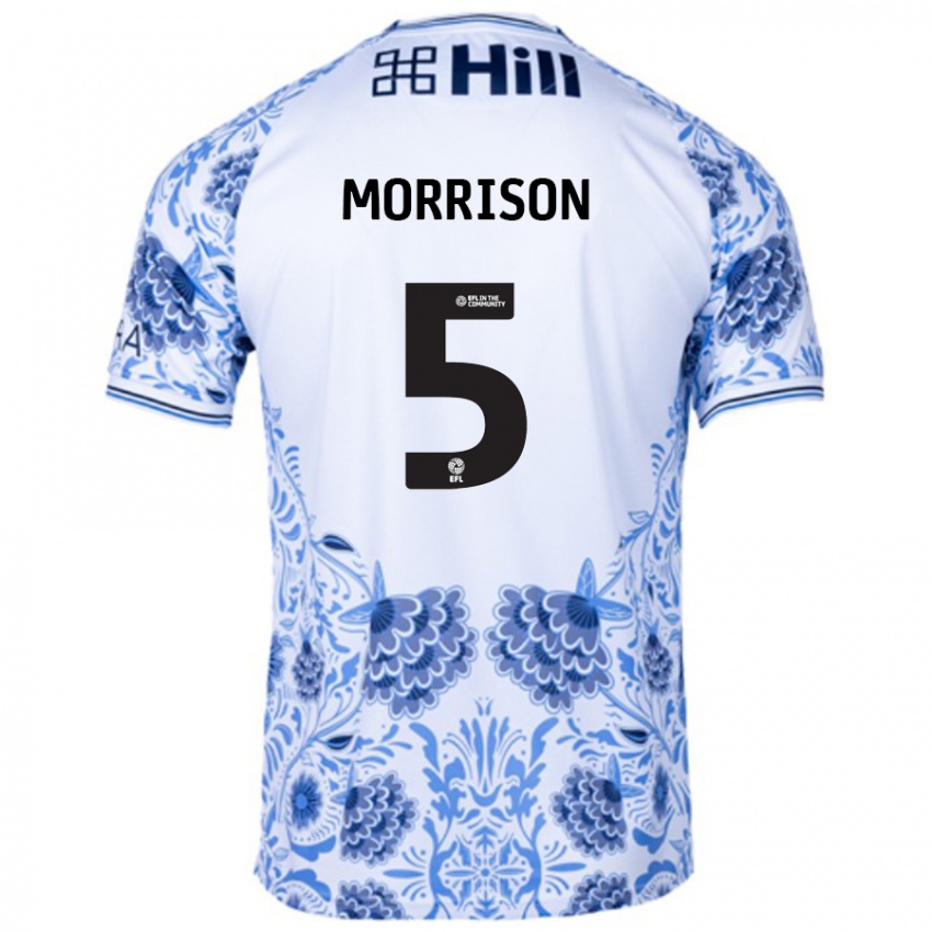 Kinderen Michael Morrison #5 Wit Blauw Uitshirt Uittenue 2024/25 T-Shirt