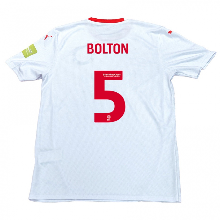 Kinderen James Bolton #5 Wit Uitshirt Uittenue 2024/25 T-Shirt