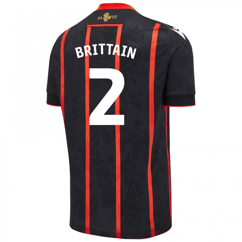 Kinderen Callum Brittain #2 Zwart Rood Uitshirt Uittenue 2024/25 T-Shirt