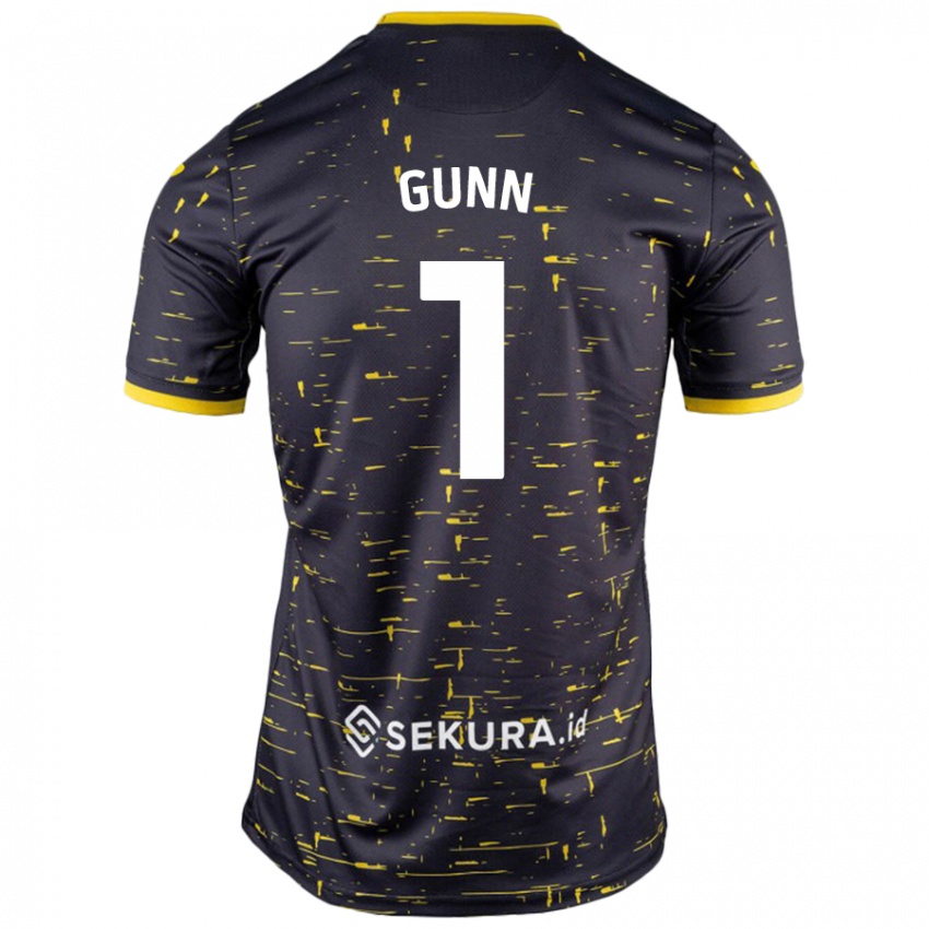 Kinderen Angus Gunn #1 Zwart Geel Uitshirt Uittenue 2024/25 T-Shirt