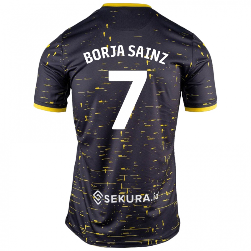 Kinderen Borja Sainz #7 Zwart Geel Uitshirt Uittenue 2024/25 T-Shirt