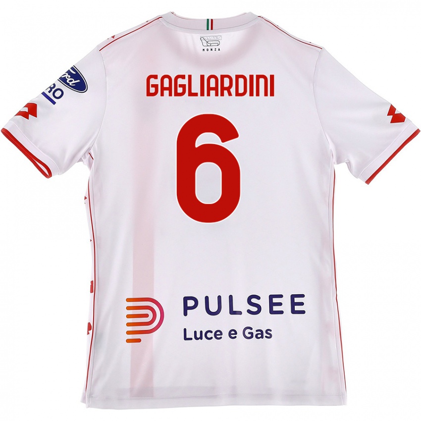 Kinderen Roberto Gagliardini #6 Wit Rood Uitshirt Uittenue 2024/25 T-Shirt