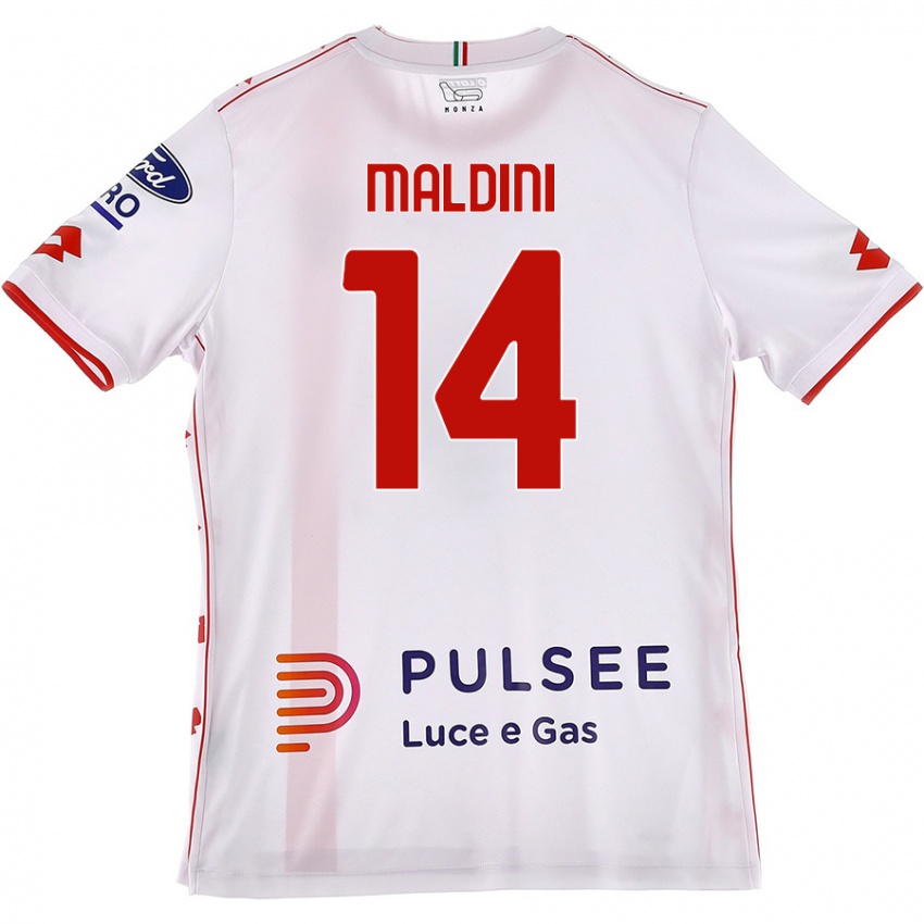 Kinderen Daniel Maldini #14 Wit Rood Uitshirt Uittenue 2024/25 T-Shirt