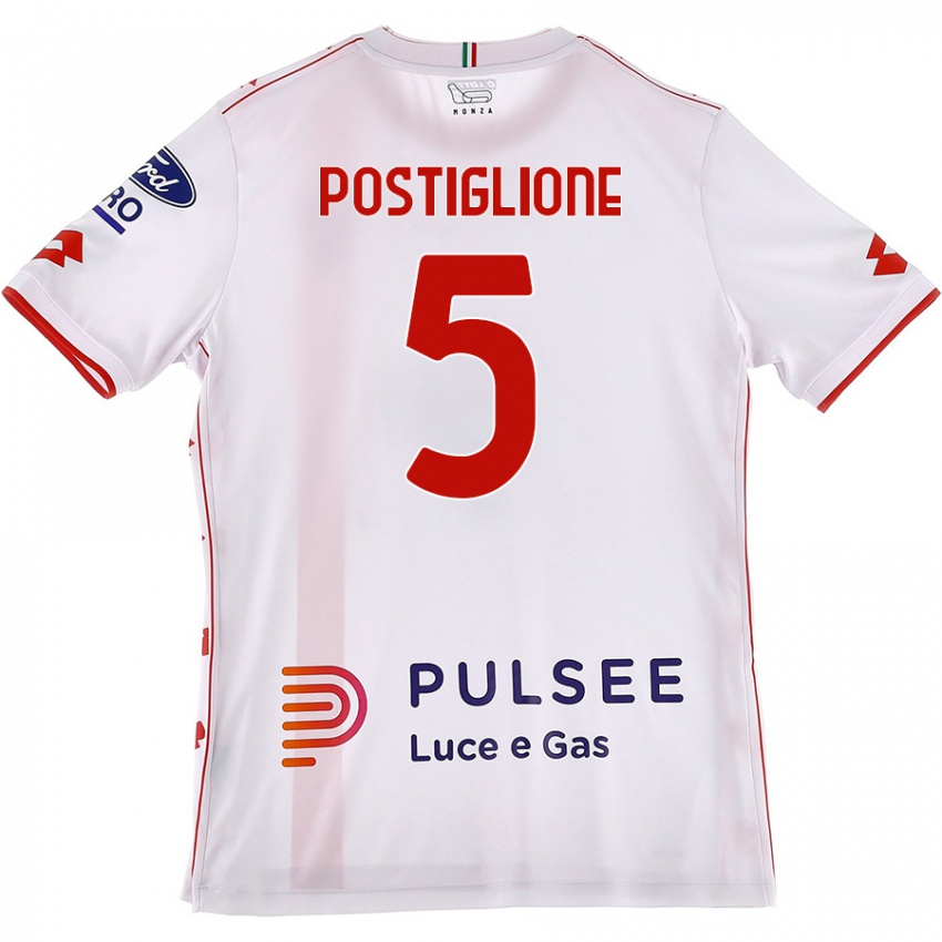 Kinderen Nicolò Postiglione #5 Wit Rood Uitshirt Uittenue 2024/25 T-Shirt