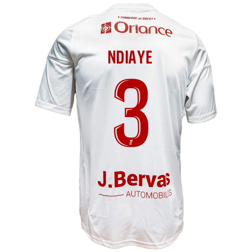 Kinderen Abdoulaye Ndiaye #3 Wit Rood Uitshirt Uittenue 2024/25 T-Shirt