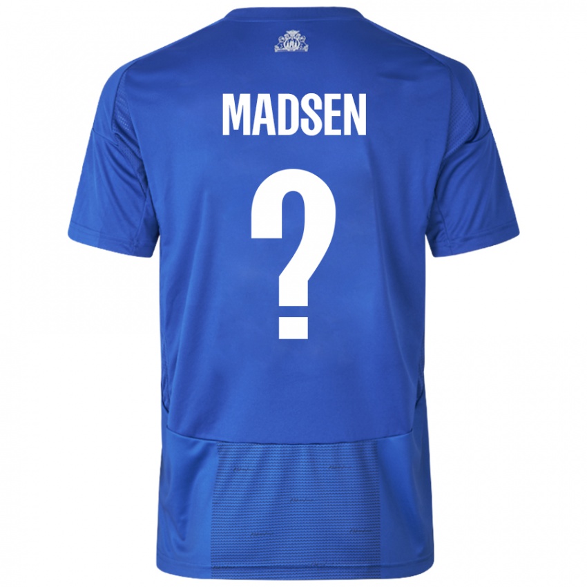 Kinderen Noah Madsen #0 Wit Blauw Uitshirt Uittenue 2024/25 T-Shirt