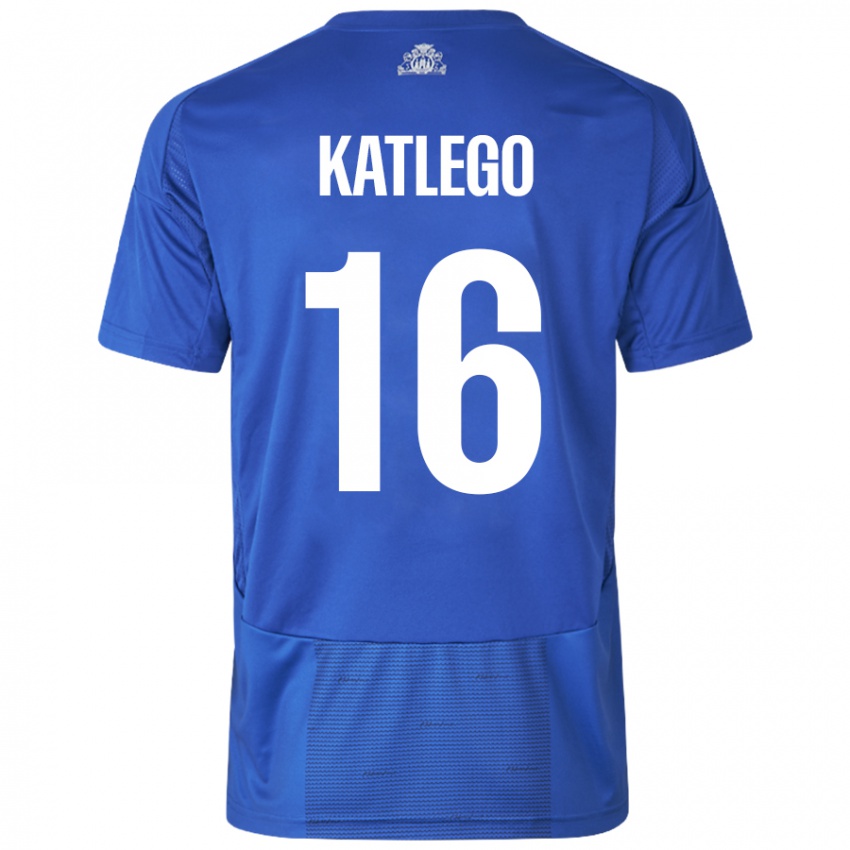 Kinderen David Katlego #16 Wit Blauw Uitshirt Uittenue 2024/25 T-Shirt