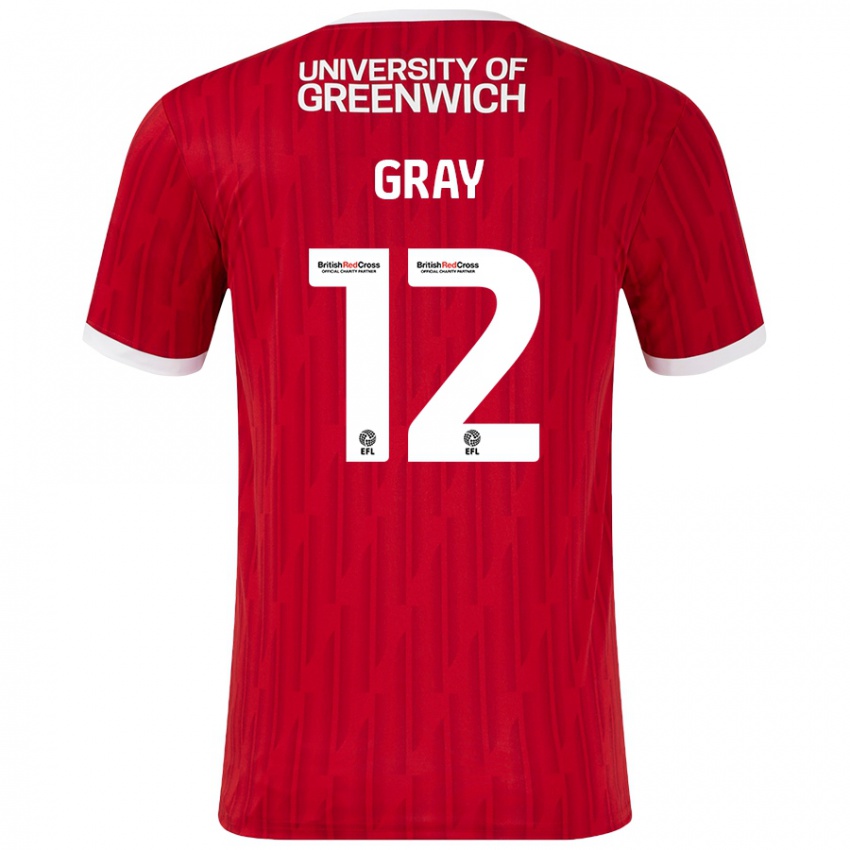 Heren Jessica Gray #12 Rood Wit Thuisshirt Thuistenue 2024/25 T-Shirt