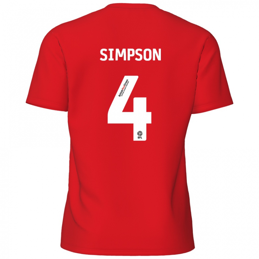 Heren Jack Simpson #4 Rood Thuisshirt Thuistenue 2024/25 T-Shirt