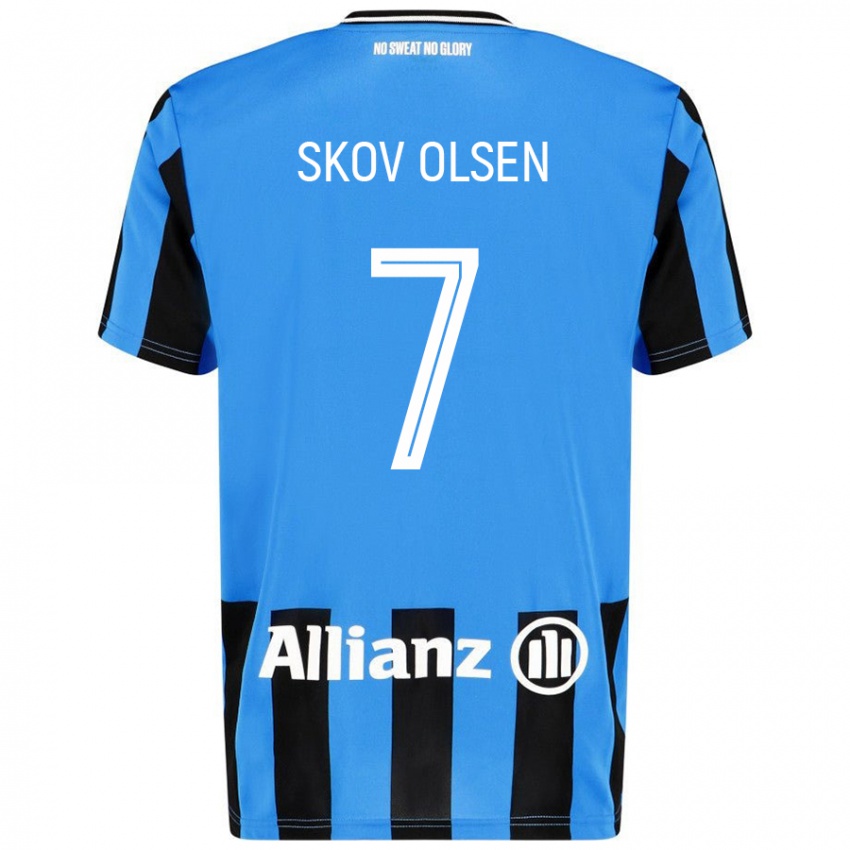 Heren Andreas Skov Olsen #7 Hemelsblauw Zwart Thuisshirt Thuistenue 2024/25 T-Shirt