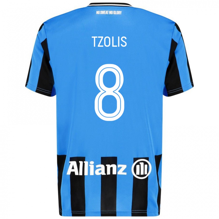 Heren Christos Tzolis #8 Hemelsblauw Zwart Thuisshirt Thuistenue 2024/25 T-Shirt