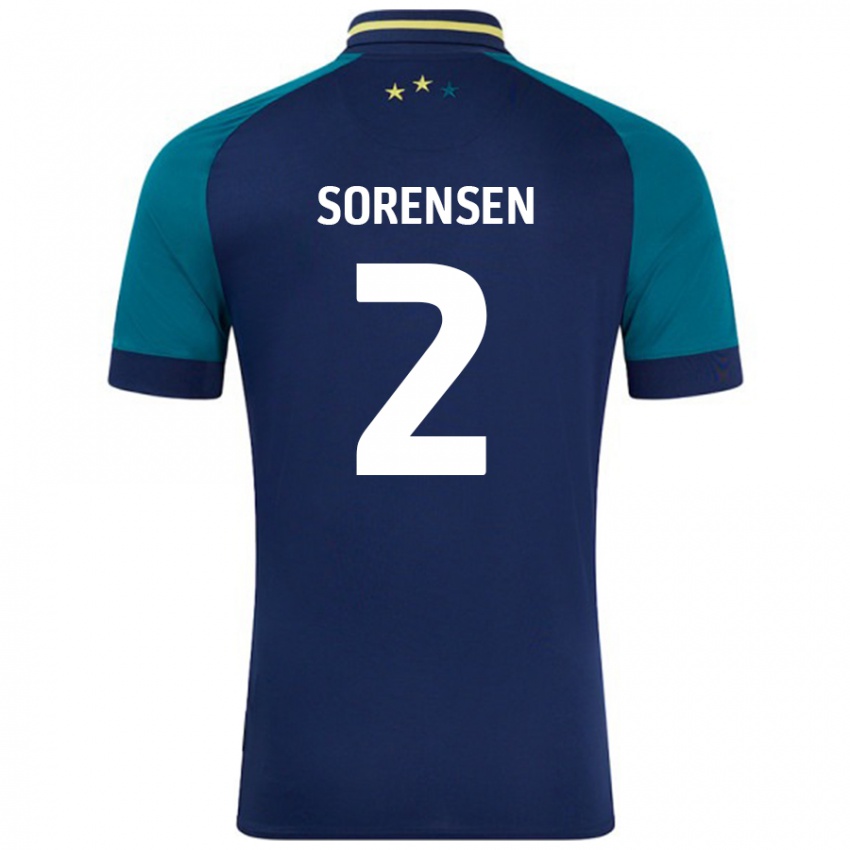 Heren Lasse Sörensen #2 Marineblauw Donkergroen Uitshirt Uittenue 2024/25 T-Shirt