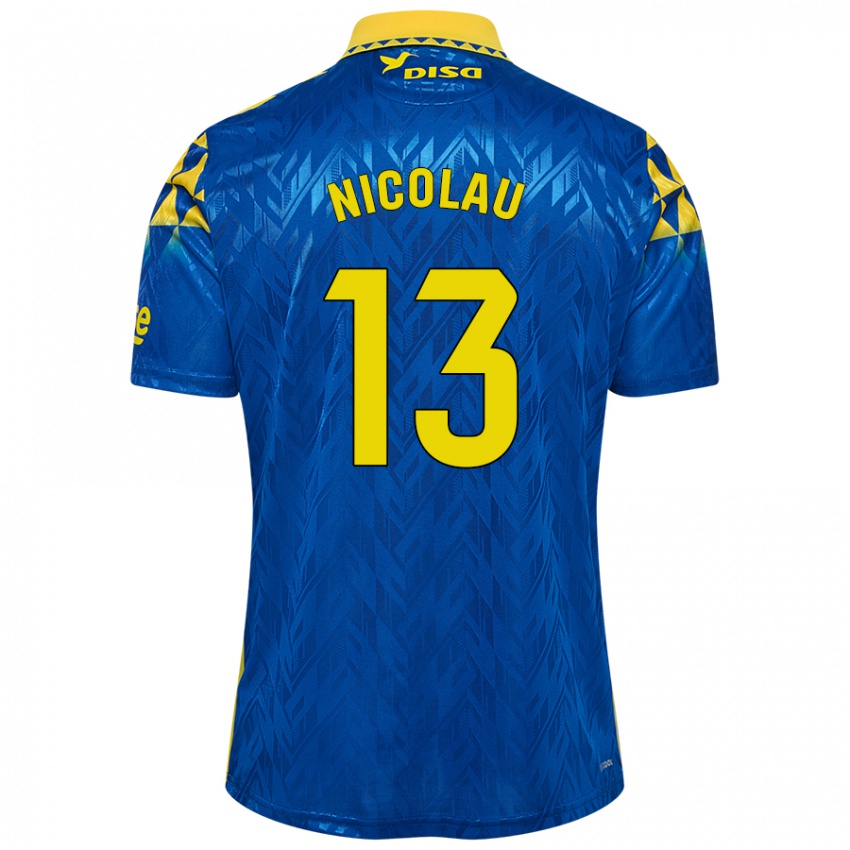 Heren Nacho Nicolau #13 Blauw Geel Uitshirt Uittenue 2024/25 T-Shirt