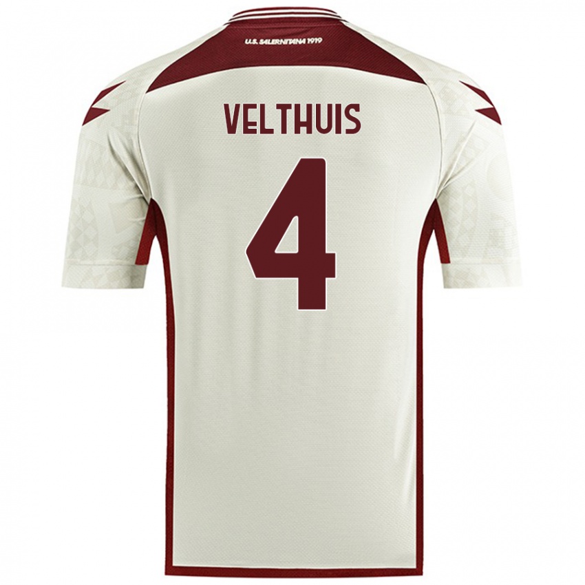 Heren Tijs Velthuis #4 Crèmekleur Uitshirt Uittenue 2024/25 T-Shirt