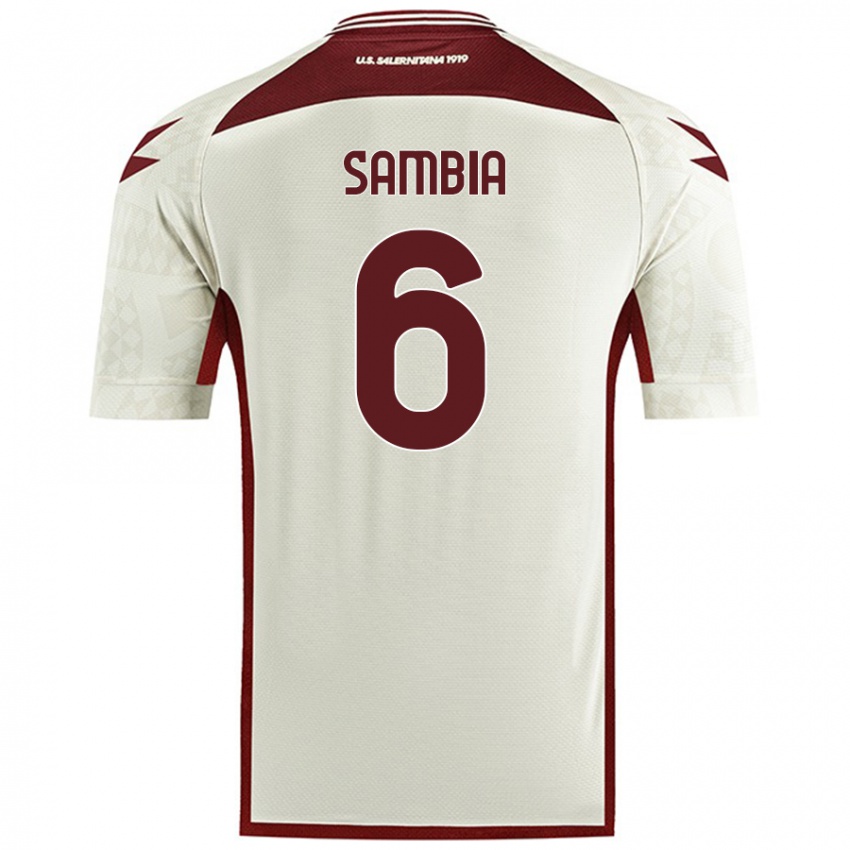 Heren Junior Sambia #6 Crèmekleur Uitshirt Uittenue 2024/25 T-Shirt