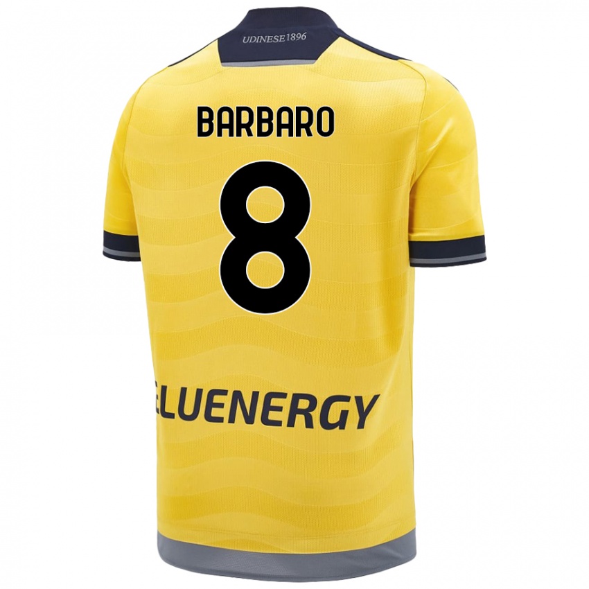 Heren Elia Barbaro #8 Goud Uitshirt Uittenue 2024/25 T-Shirt