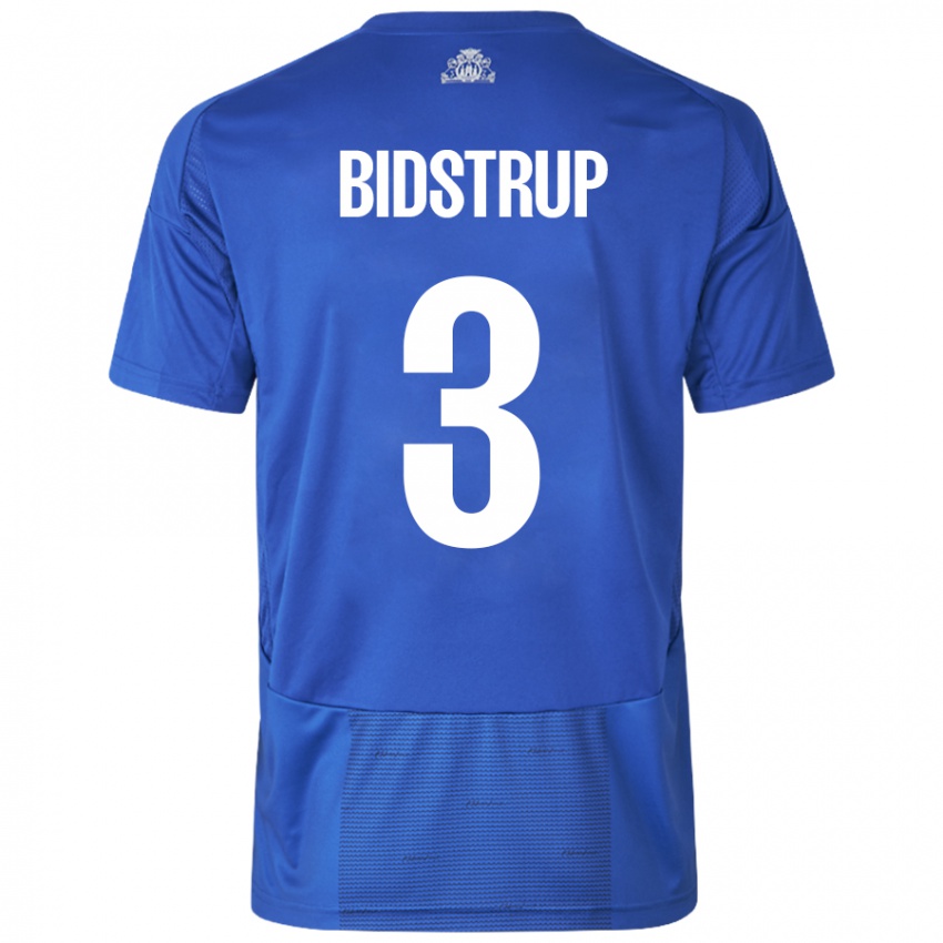 Heren Hjalte Bidstrup #3 Wit Blauw Uitshirt Uittenue 2024/25 T-Shirt