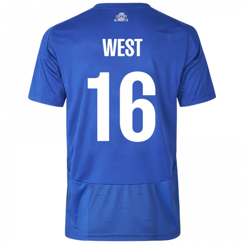 Heren Liam West #16 Wit Blauw Uitshirt Uittenue 2024/25 T-Shirt