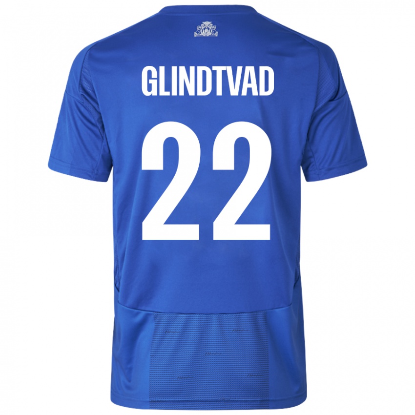 Heren William Glindtvad #22 Wit Blauw Uitshirt Uittenue 2024/25 T-Shirt