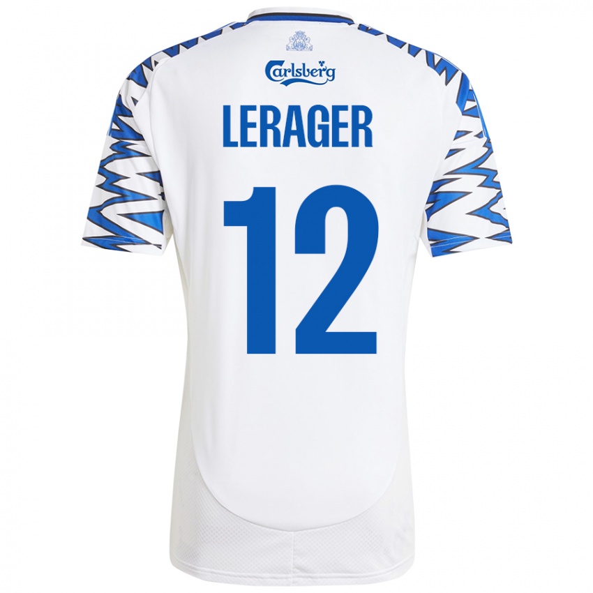 Dames Lukas Lerager #12 Wit Hemelsblauw Thuisshirt Thuistenue 2024/25 T-Shirt