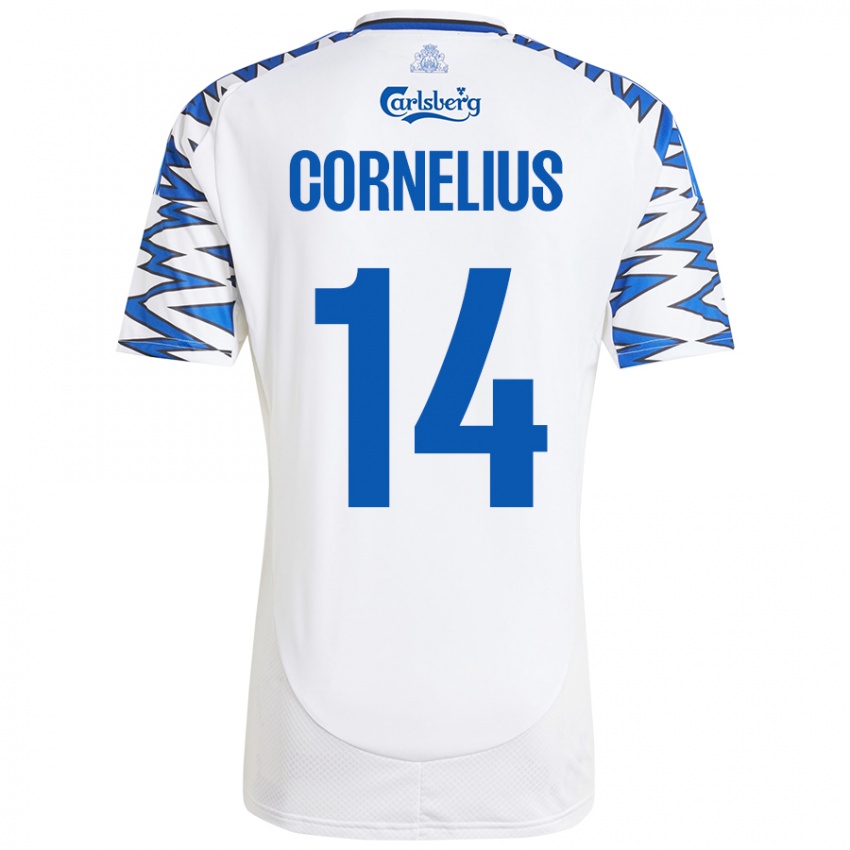 Dames Andreas Cornelius #14 Wit Hemelsblauw Thuisshirt Thuistenue 2024/25 T-Shirt