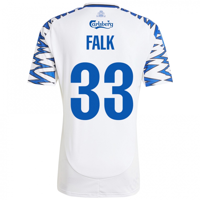 Dames Rasmus Falk #33 Wit Hemelsblauw Thuisshirt Thuistenue 2024/25 T-Shirt