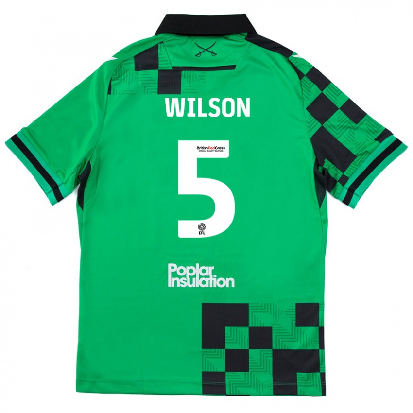 Dames James Wilson #5 Groen Zwart Uitshirt Uittenue 2024/25 T-Shirt