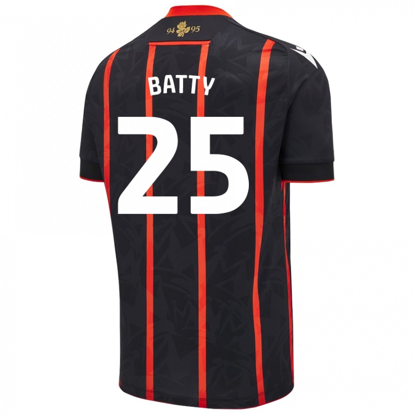 Dames Jake Batty #25 Zwart Rood Uitshirt Uittenue 2024/25 T-Shirt