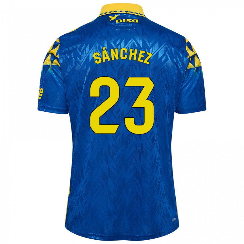 Dames Omar Sánchez #23 Blauw Geel Uitshirt Uittenue 2024/25 T-Shirt