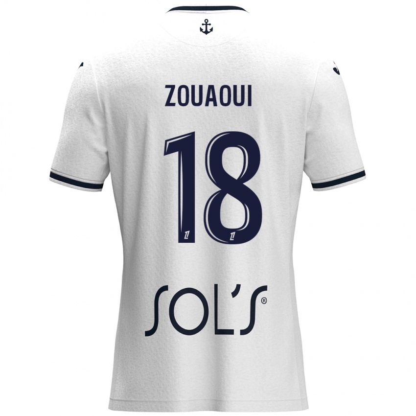 Dames Yanis Zouaoui #18 Wit Donkerblauw Uitshirt Uittenue 2024/25 T-Shirt