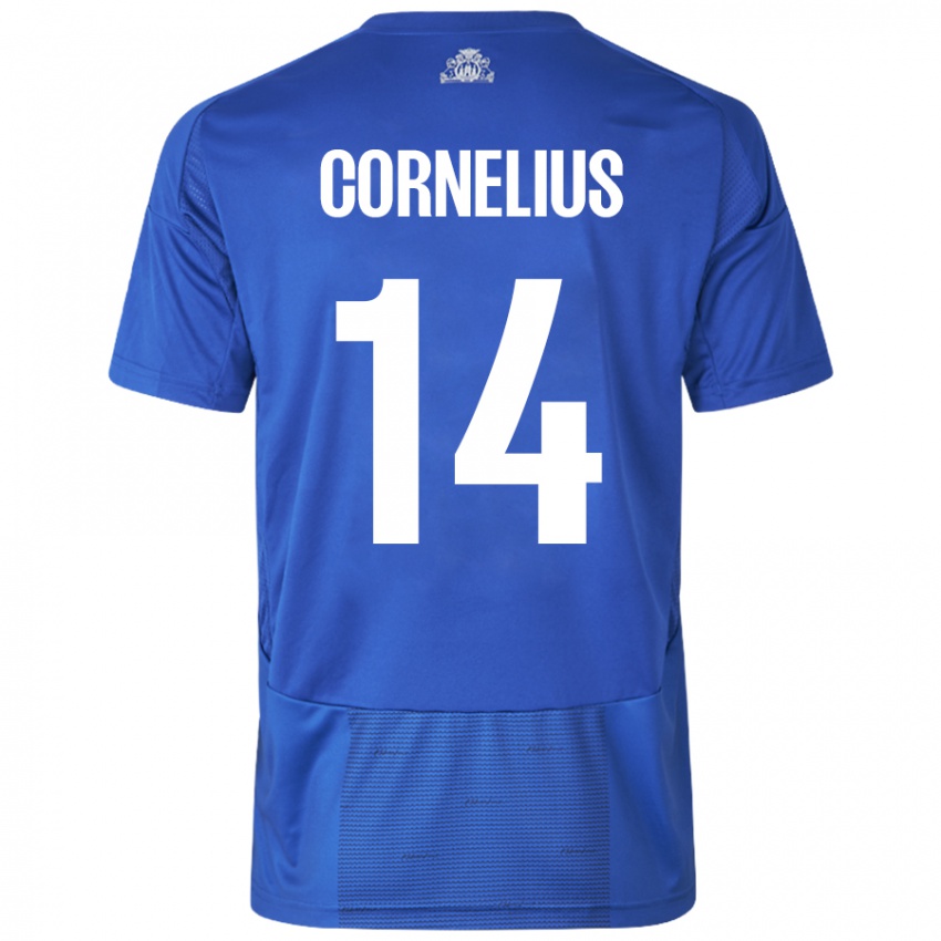 Dames Andreas Cornelius #14 Wit Blauw Uitshirt Uittenue 2024/25 T-Shirt