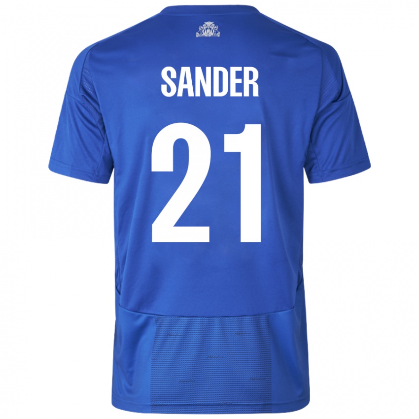 Dames Theo Sander #21 Wit Blauw Uitshirt Uittenue 2024/25 T-Shirt