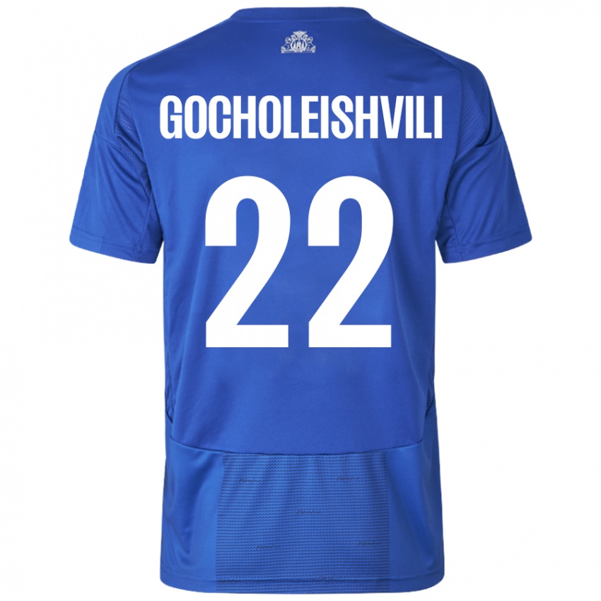 Dames Giorgi Gocholeishvili #22 Wit Blauw Uitshirt Uittenue 2024/25 T-Shirt