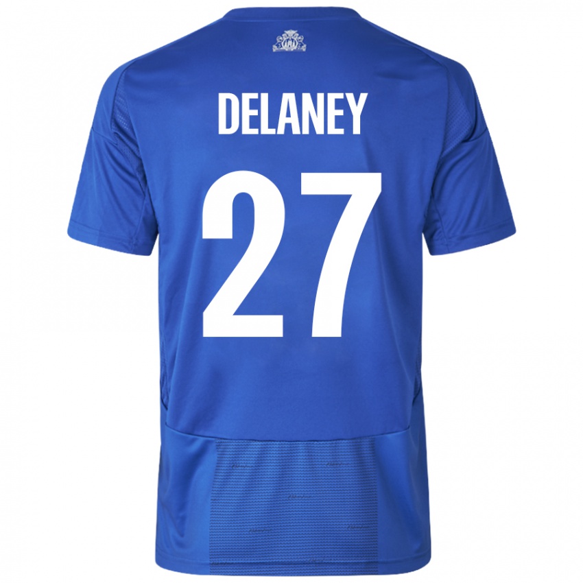 Dames Thomas Delaney #27 Wit Blauw Uitshirt Uittenue 2024/25 T-Shirt