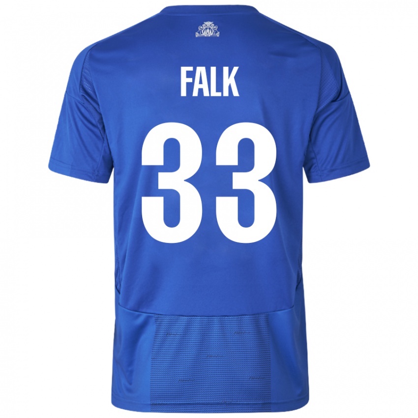 Dames Rasmus Falk #33 Wit Blauw Uitshirt Uittenue 2024/25 T-Shirt