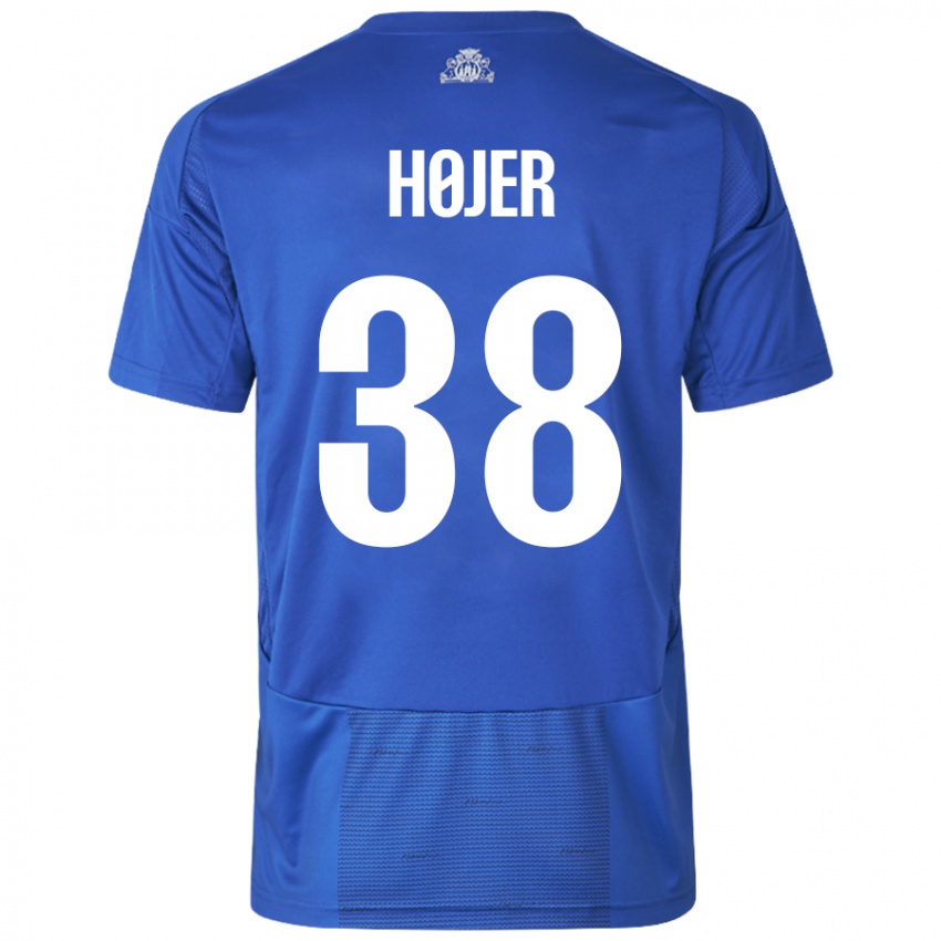 Dames Oliver Højer #38 Wit Blauw Uitshirt Uittenue 2024/25 T-Shirt