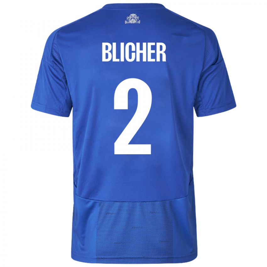 Dames Nicolai Blicher #2 Wit Blauw Uitshirt Uittenue 2024/25 T-Shirt