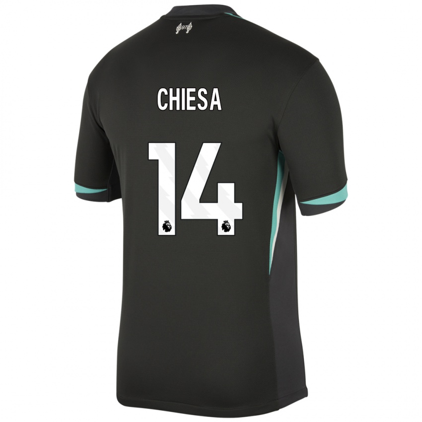 Kinderen Federico Chiesa #14 Zwart Antraciet Wit Uitshirt Uittenue 2024/25 T-Shirt