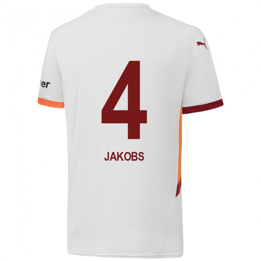 Kinderen Ismail Jakobs #4 Wit Geel Rood Uitshirt Uittenue 2024/25 T-Shirt