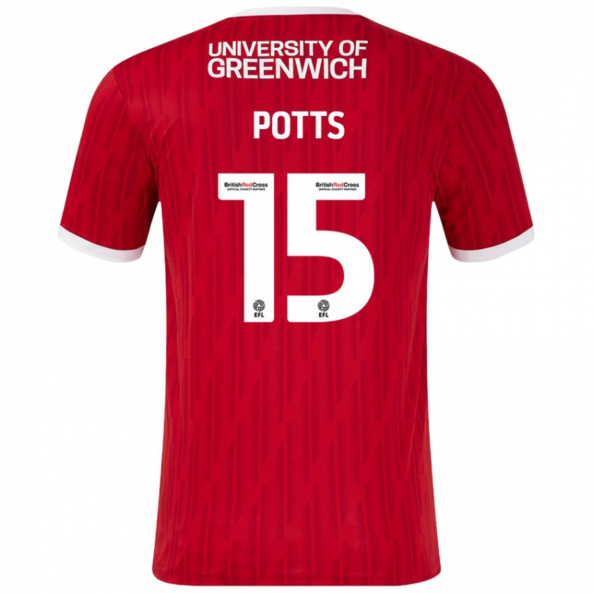 Dames Dan Potts #15 Rood Wit Thuisshirt Thuistenue 2024/25 T-Shirt