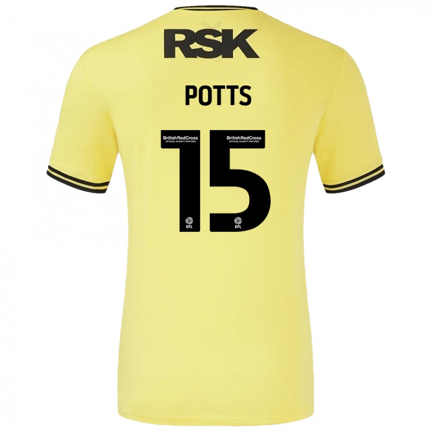 Dames Dan Potts #15 Geel Zwart Uitshirt Uittenue 2024/25 T-Shirt